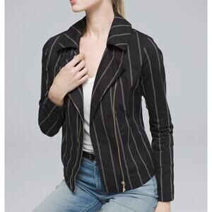 NEW White House Black Market Women Black Stripe Double Zipper Moto Jacket Size 0